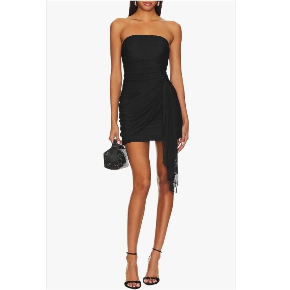 New NADIA FRACA Ruched Mini Dress Mesh Sleeveless Bodycon Tube Draped SIZE L